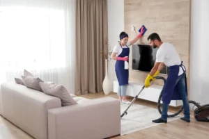 A uniformed and vetted professional from a licensed house cleaning service in Gibraltar entering a luxury apartment. about how to choose house cleaning company in Gibraltar